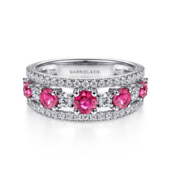14K White Gold Diamond and Ruby Ladies Ring