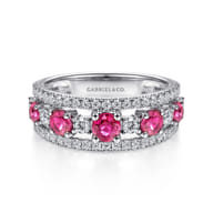 14K White Gold Diamond and Ruby Ladies Ring