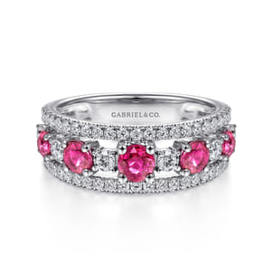 14K White Gold Diamond and Ruby Ladies Ring