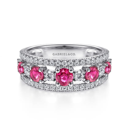 14K White Gold Diamond and Ruby Ladies Ring