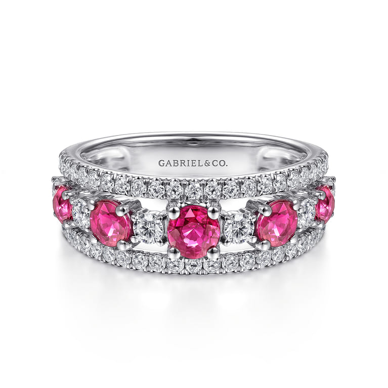 14K White Gold Diamond and Ruby Ladies Ring - 0.6 ct - Shot 1