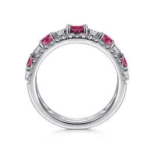 14K White Gold Diamond and Ruby Ladies Ring