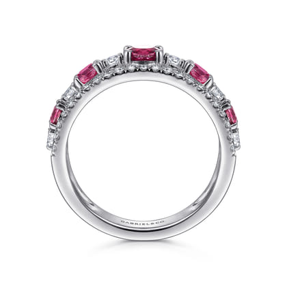14K White Gold Diamond and Ruby Ladies Ring