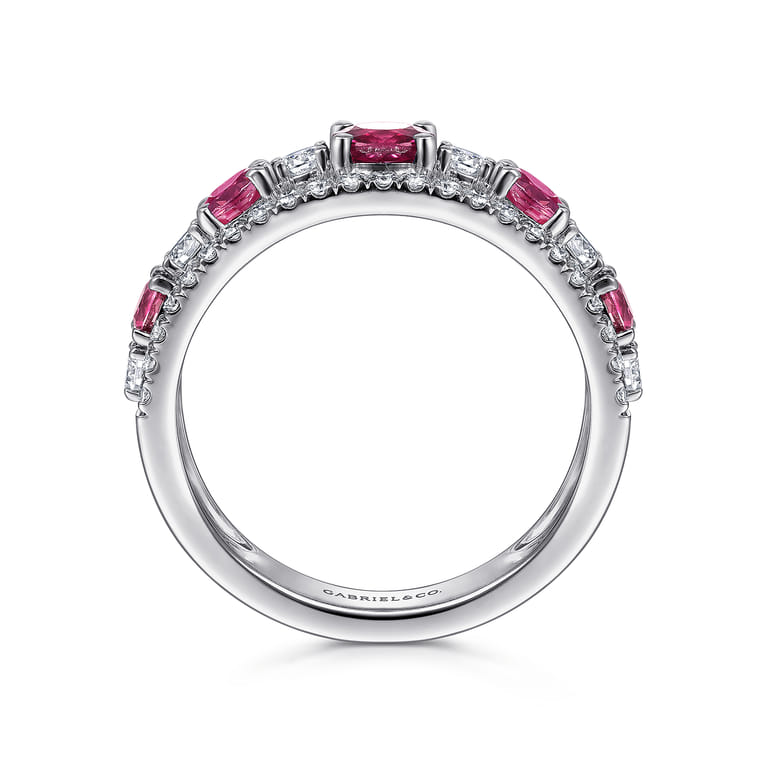 14K White Gold Diamond and Ruby Ladies Ring - 0.6 ct - Shot 2