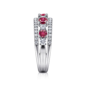 14K White Gold Diamond and Ruby Ladies Ring