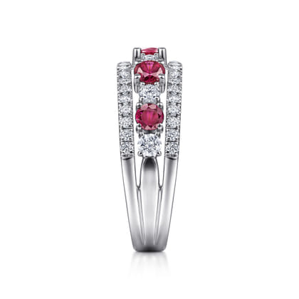 14K White Gold Diamond and Ruby Ladies Ring
