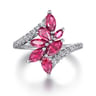14K White Gold Diamond and Ruby Marquise Bypass Ring - 0.25 ct