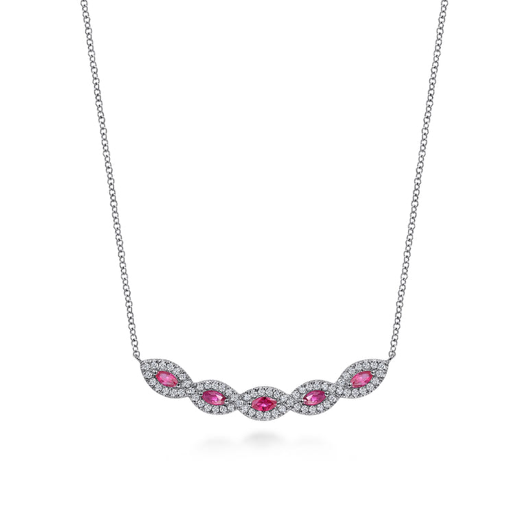 14K White Gold Diamond and Ruby Necklace - 0.33 ct - Shot 1