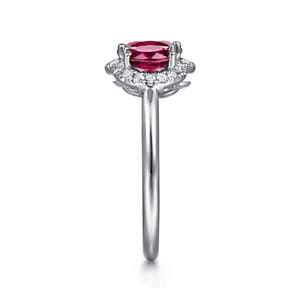 14K White Gold Diamond and Ruby Oval Halo Ring