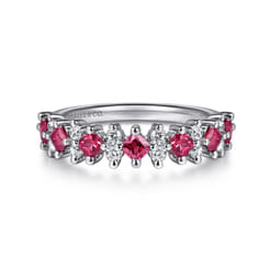 14K White Gold Diamond and Ruby Stackable Ring