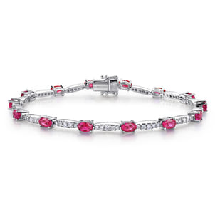 14K White Gold Diamond and Ruby Tennis Bracelet