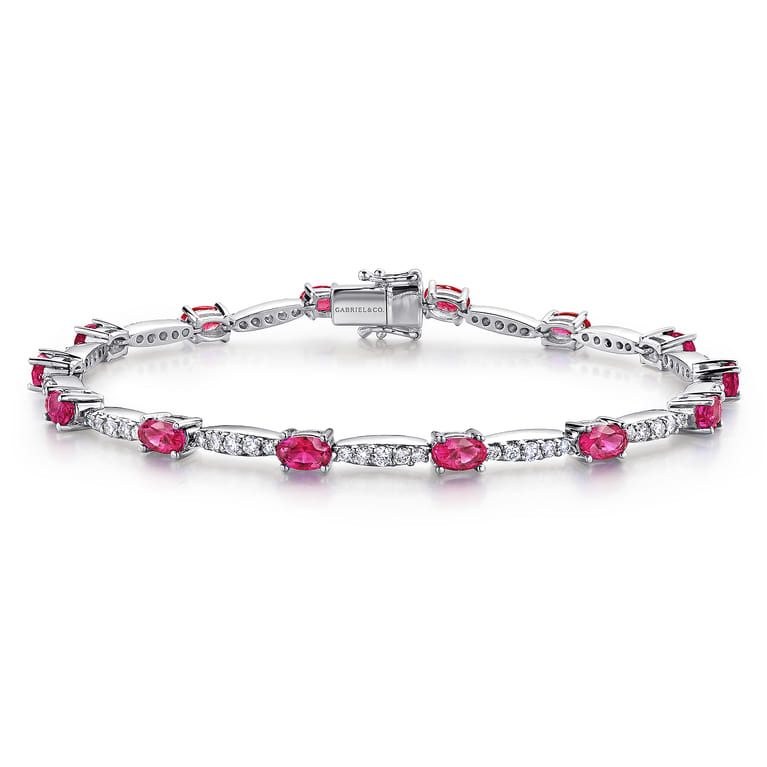 14K White Gold Diamond and Ruby Tennis Bracelet - Shot 1