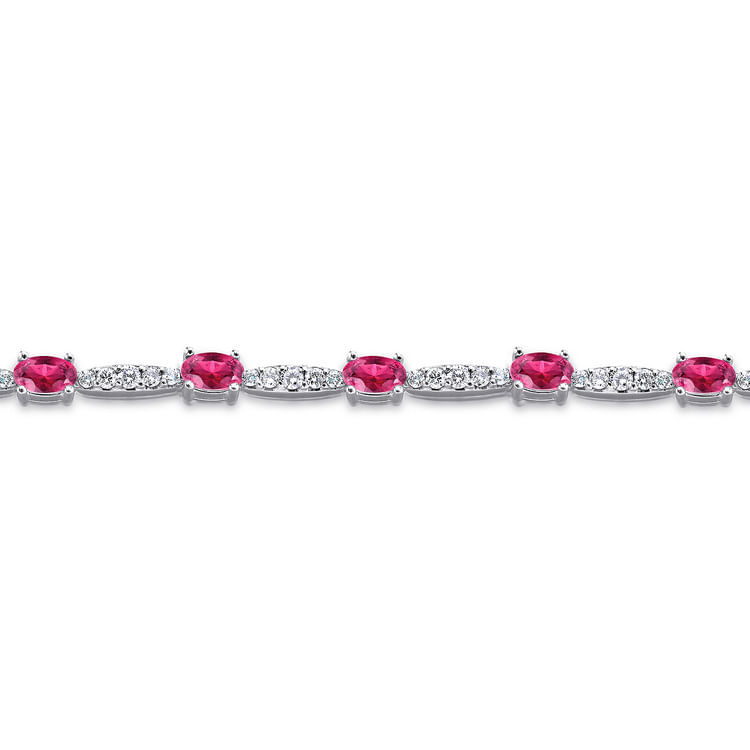14K White Gold Diamond and Ruby Tennis Bracelet