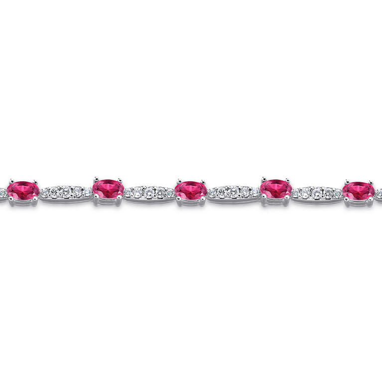 14K White Gold Diamond and Ruby Tennis Bracelet - Shot 2