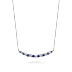 14K White Gold Diamond and Sapphire Bar Necklace