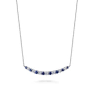 14K White Gold Diamond and Sapphire Bar Necklace
