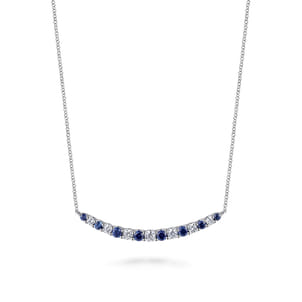 14K White Gold Diamond and Sapphire Bar Necklace