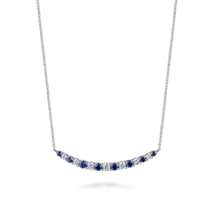 14K White Gold Diamond and Sapphire Bar Necklace