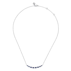 14K White Gold Diamond and Sapphire Bar Necklace