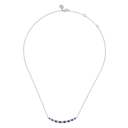 14K White Gold Diamond and Sapphire Bar Necklace
