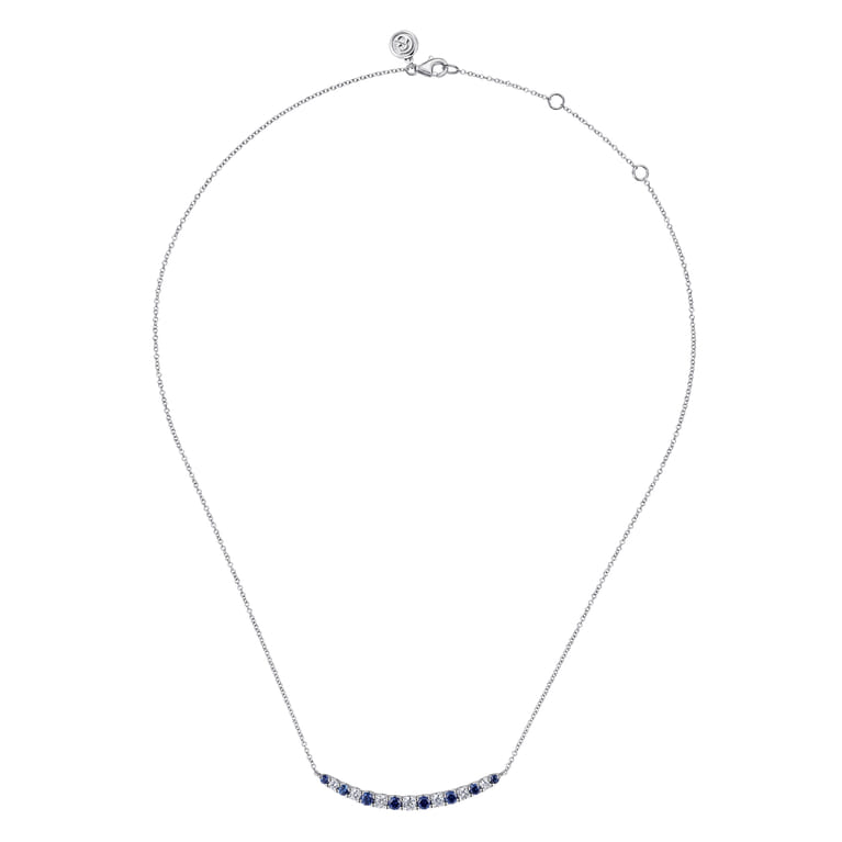 14K White Gold Diamond and Sapphire Bar Necklace - 0.55 ct - Shot 2