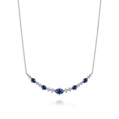 14K White Gold Diamond and Sapphire Bar Necklace