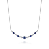 14K White Gold Diamond and Sapphire Bar Necklace