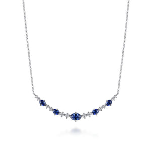 14K White Gold Diamond and Sapphire Bar Necklace