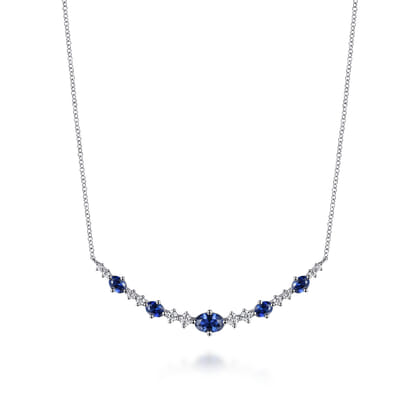 14K White Gold Diamond and Sapphire Bar Necklace