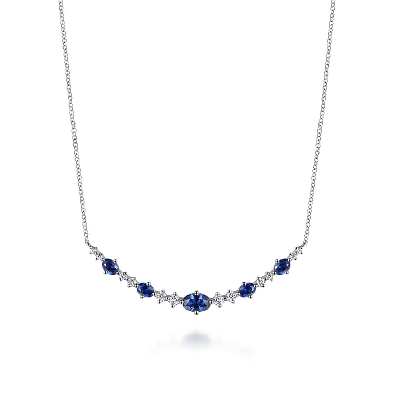 14K White Gold Diamond and Sapphire Bar Necklace - 0.35 ct - Shot 1