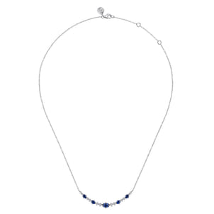 14K White Gold Diamond and Sapphire Bar Necklace