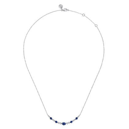 14K White Gold Diamond and Sapphire Bar Necklace