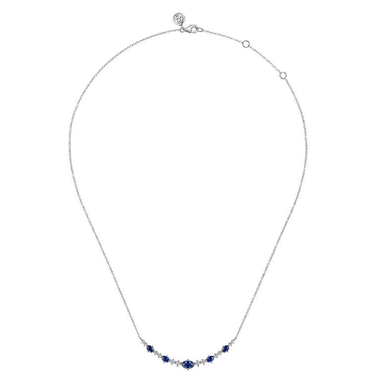 14K White Gold Diamond and Sapphire Bar Necklace - 0.35 ct - Shot 2