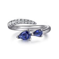 14K White Gold Diamond and Sapphire Bypass Ring