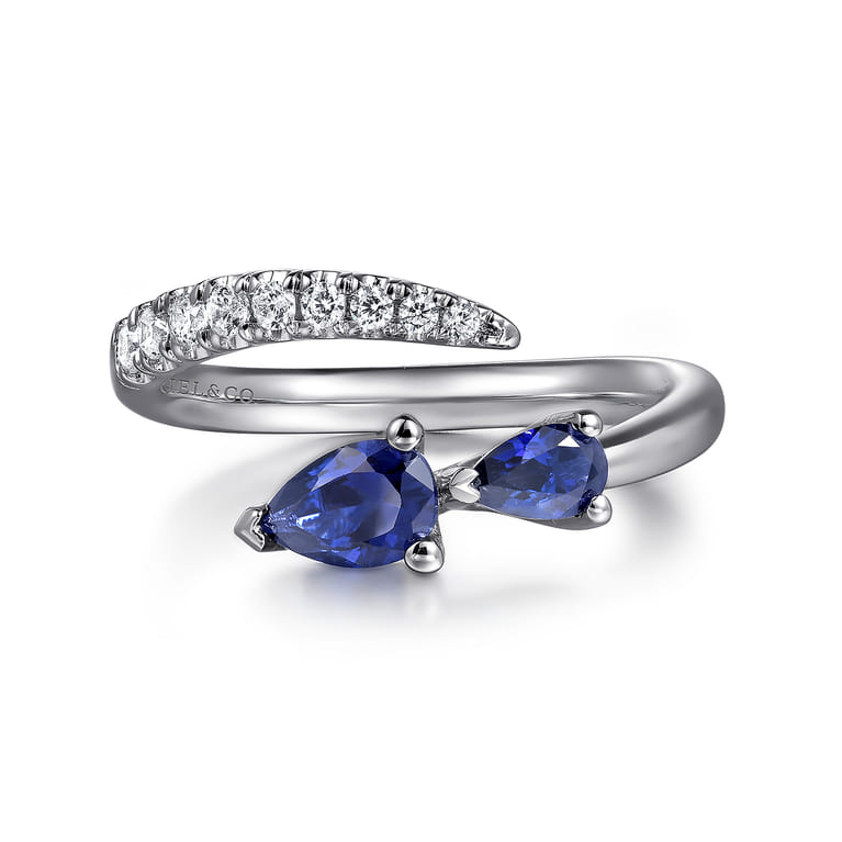 14K White Gold Diamond and Sapphire Bypass Ring - 0.15 ct - Shot 1