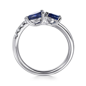 14K White Gold Diamond and Sapphire Bypass Ring