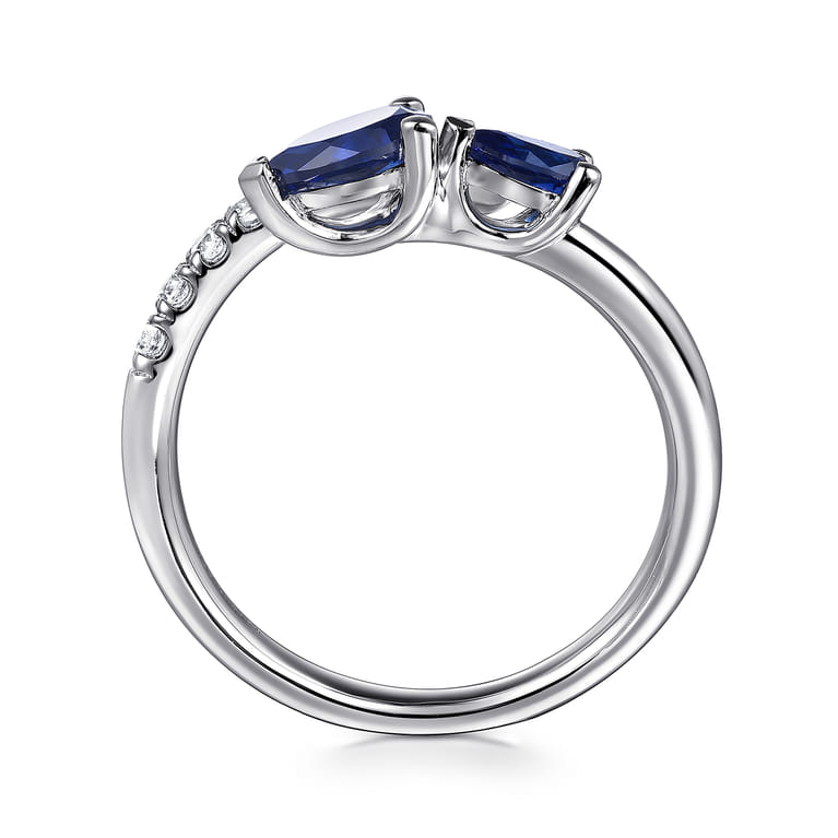 14K White Gold Diamond and Sapphire Bypass Ring - 0.15 ct - Shot 2