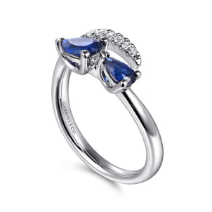 14K White Gold Diamond and Sapphire Bypass Ring