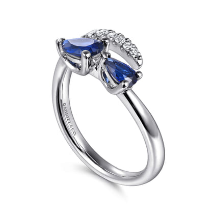 14K White Gold Diamond and Sapphire Bypass Ring