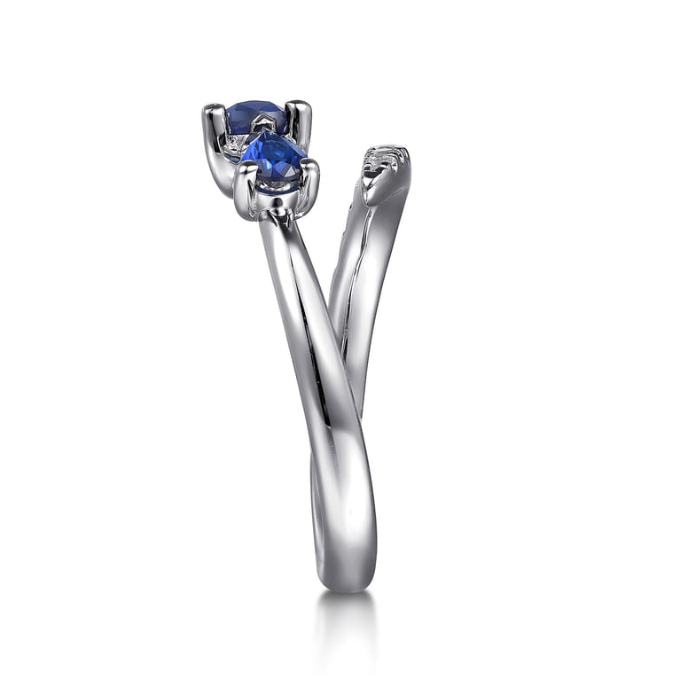14K White Gold Diamond and Sapphire Bypass Ring - 0.15 ct - Shot 4