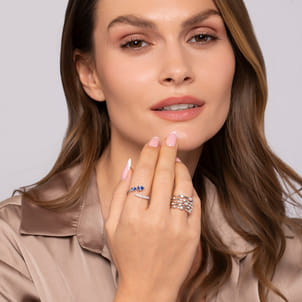 14K White Gold Diamond and Sapphire Bypass Ring