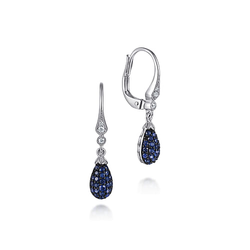 14K White Gold Diamond and Sapphire Cluster Drop Earrings - 0.06 ct - Shot 3