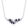 14K White Gold Diamond and Sapphire Curved Bar Necklace - 0.23 ct