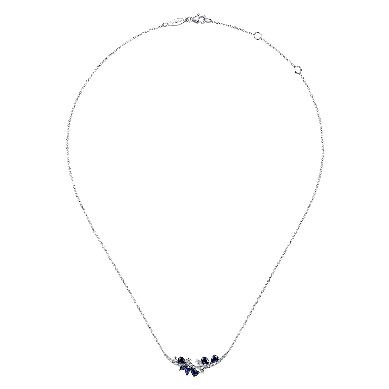 14K White Gold Diamond and Sapphire Curved Bar Necklace - 0.23 ct - Shot 2