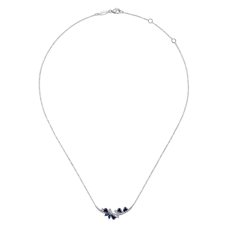 14K White Gold Diamond and Sapphire Curved Bar Necklace - 0.23 ct - Shot 2