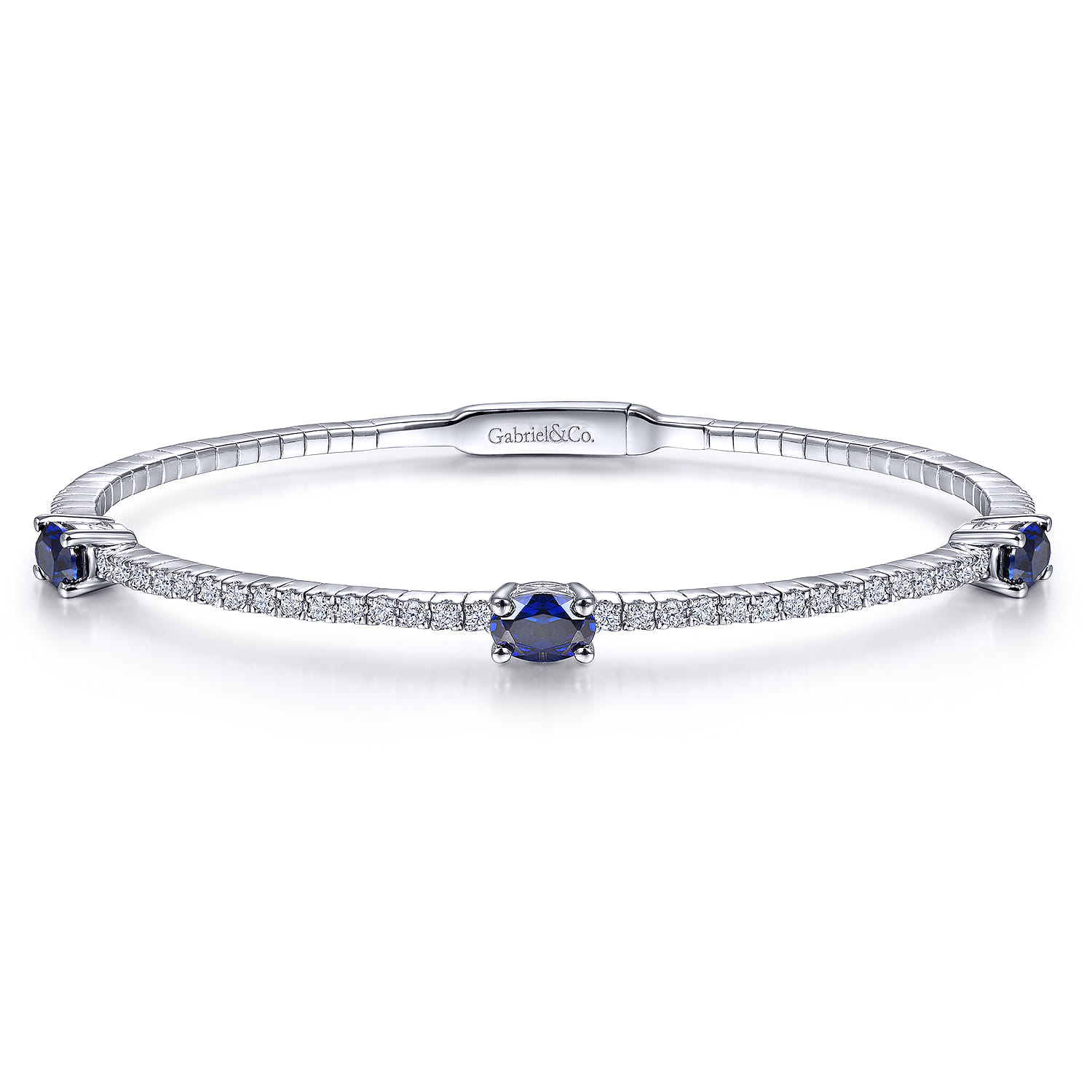 14K White Gold Diamond and Sapphire Fashion Bangle - 0.5 ct - Shot 1