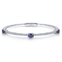 14K White Gold Diamond and Sapphire Fashion Bangle