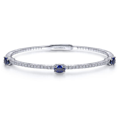 14K White Gold Diamond and Sapphire Fashion Bangle
