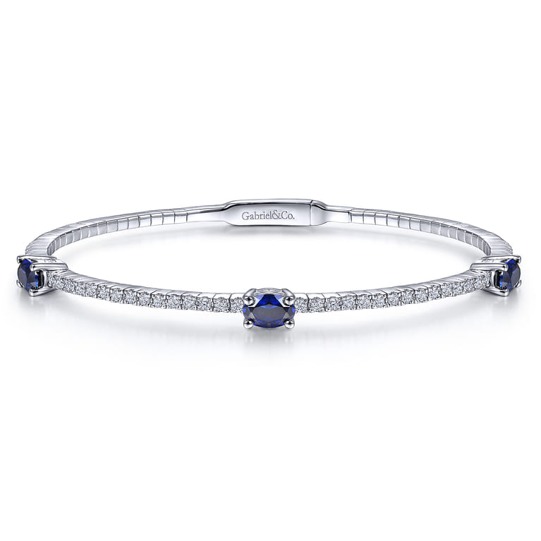 14K White Gold Diamond and Sapphire Fashion Bangle - 0.5 ct - Shot 1