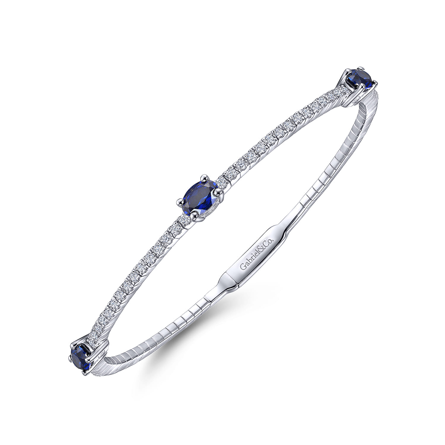 14K White Gold Diamond and Sapphire Fashion Bangle - 0.5 ct - Shot 2